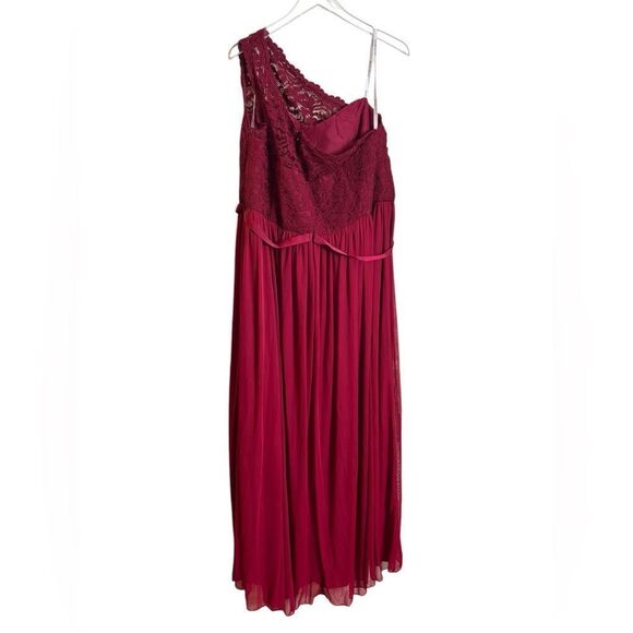 David's Bridal One Shoulder Lace Bodice Long Maxi Dress Size 22 Apple Red - Picture 9 of 14
